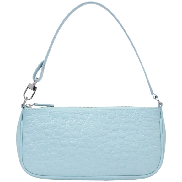 BY FAR Rachel Croco Embossed Leather Shoulder Bag, Blue, NWT - Picture 3 of 16